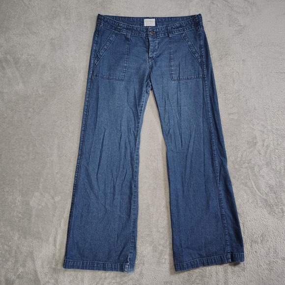 Y2k Levis Jeans Wide Leg Stripe Denim Womens Sz 12 Med Flap Pockets Button Fly - Picture 1 of 14